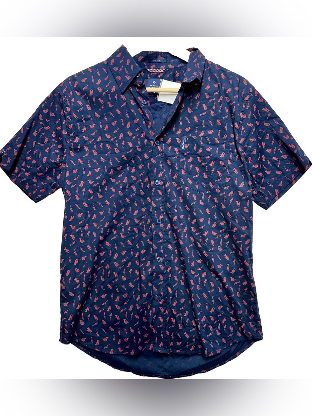 Ben Sherman Men’s Medium Stretch Jazz Instrument Print Short Sleeve Shirt